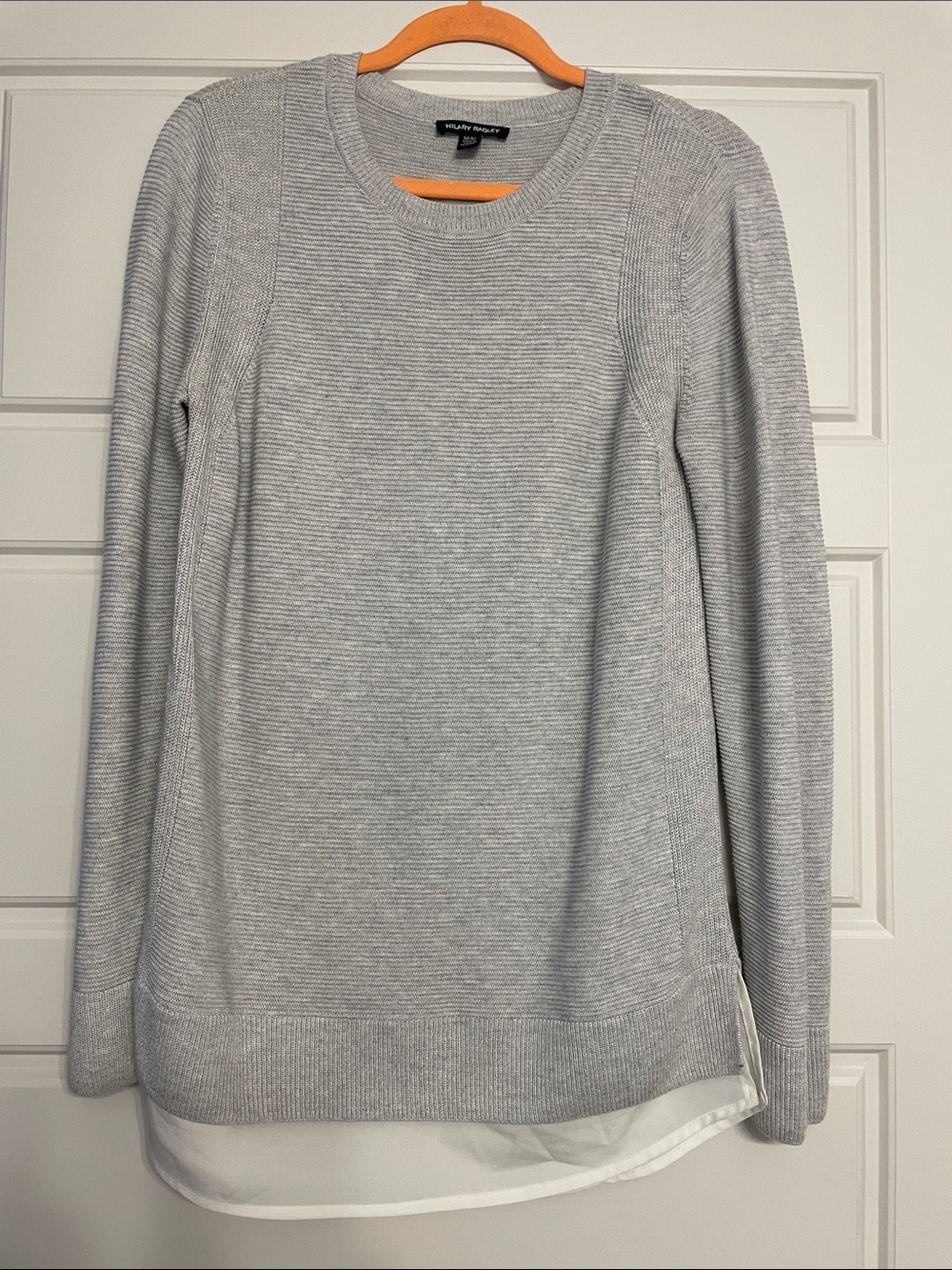 Hilary Radley Light Gray Layered-Hem Sweater with White Underlay